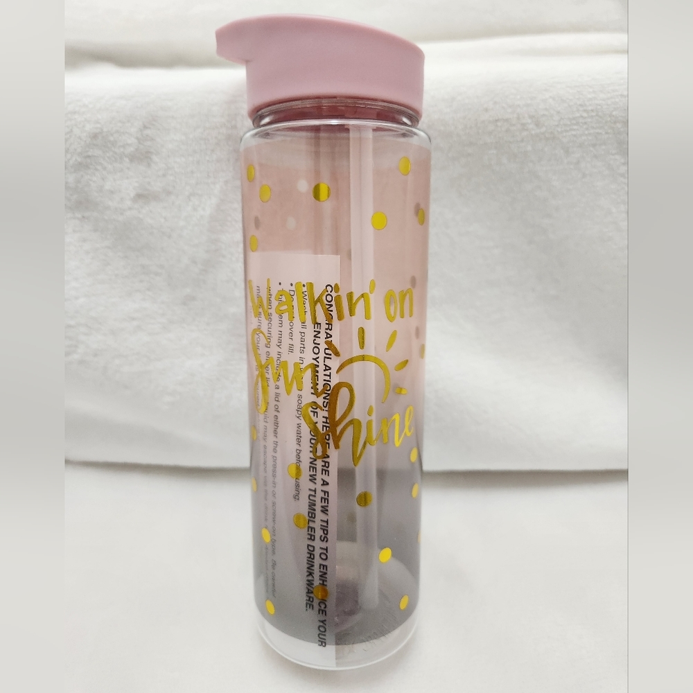 Karma Pink Hued Clear Plastic Water Bottle with Straw